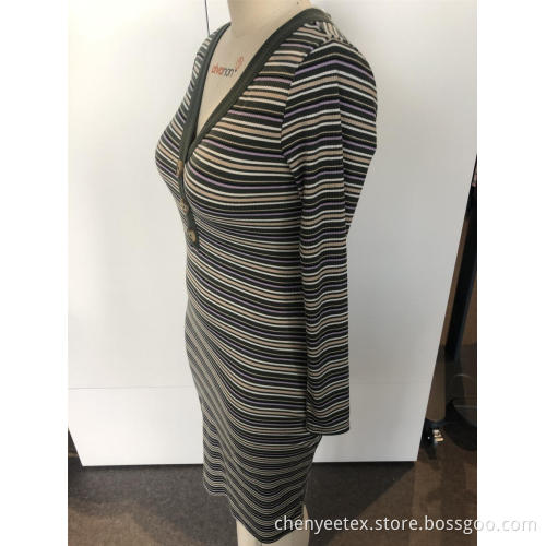 V-neck striped long knit dress